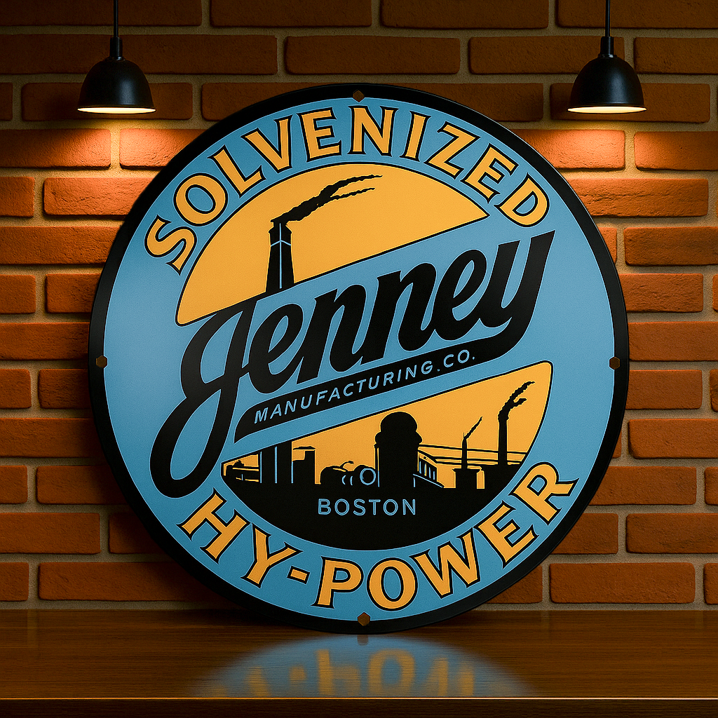 Jenney HY-POWER Industrial Oil Sign – Heavy Metal Garage & Man Cave Decor