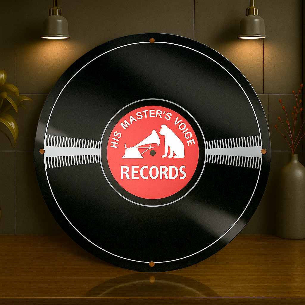 His Master’s Voice RECORDS Round Vinyl Sign – Heavy Metal Garage & Man Cave Decor