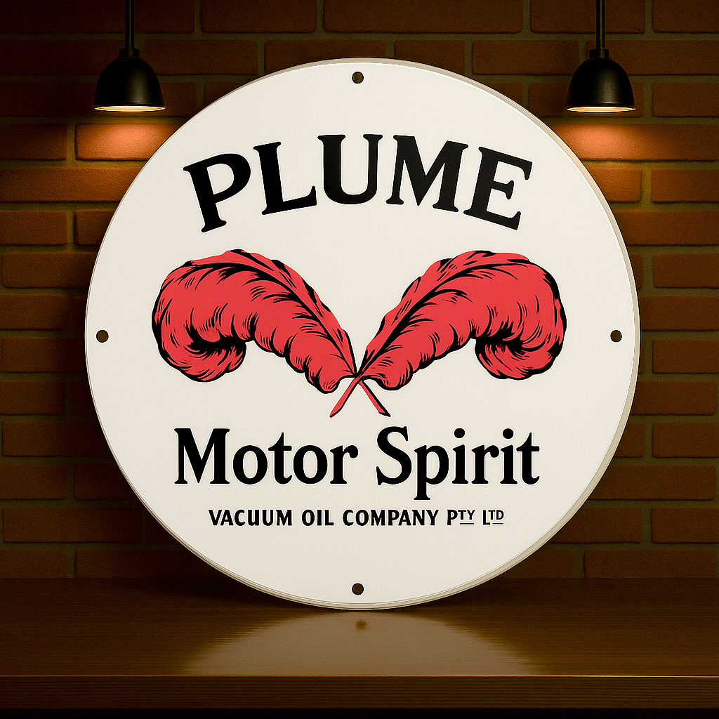 PLUME Motor Spirit Vacuum Oil Sign – Heavy Metal Garage & Man Cave Decor