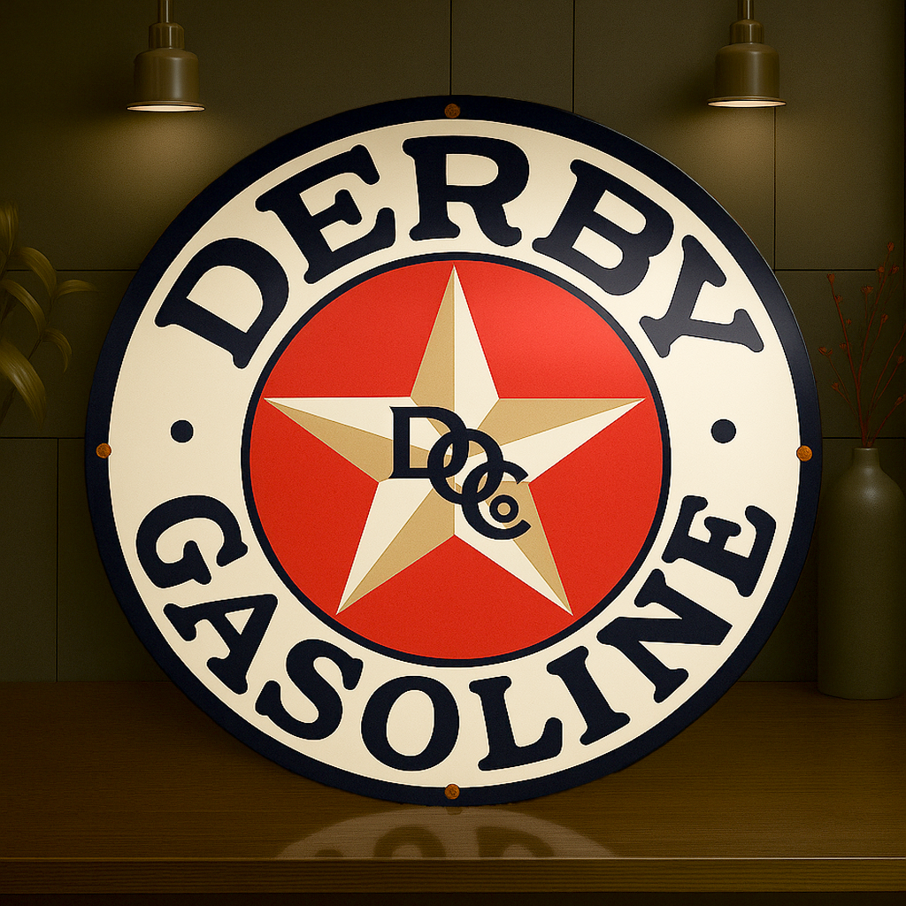 Derby Gasoline Star Sign – Heavy Metal Garage & Man Cave Decor