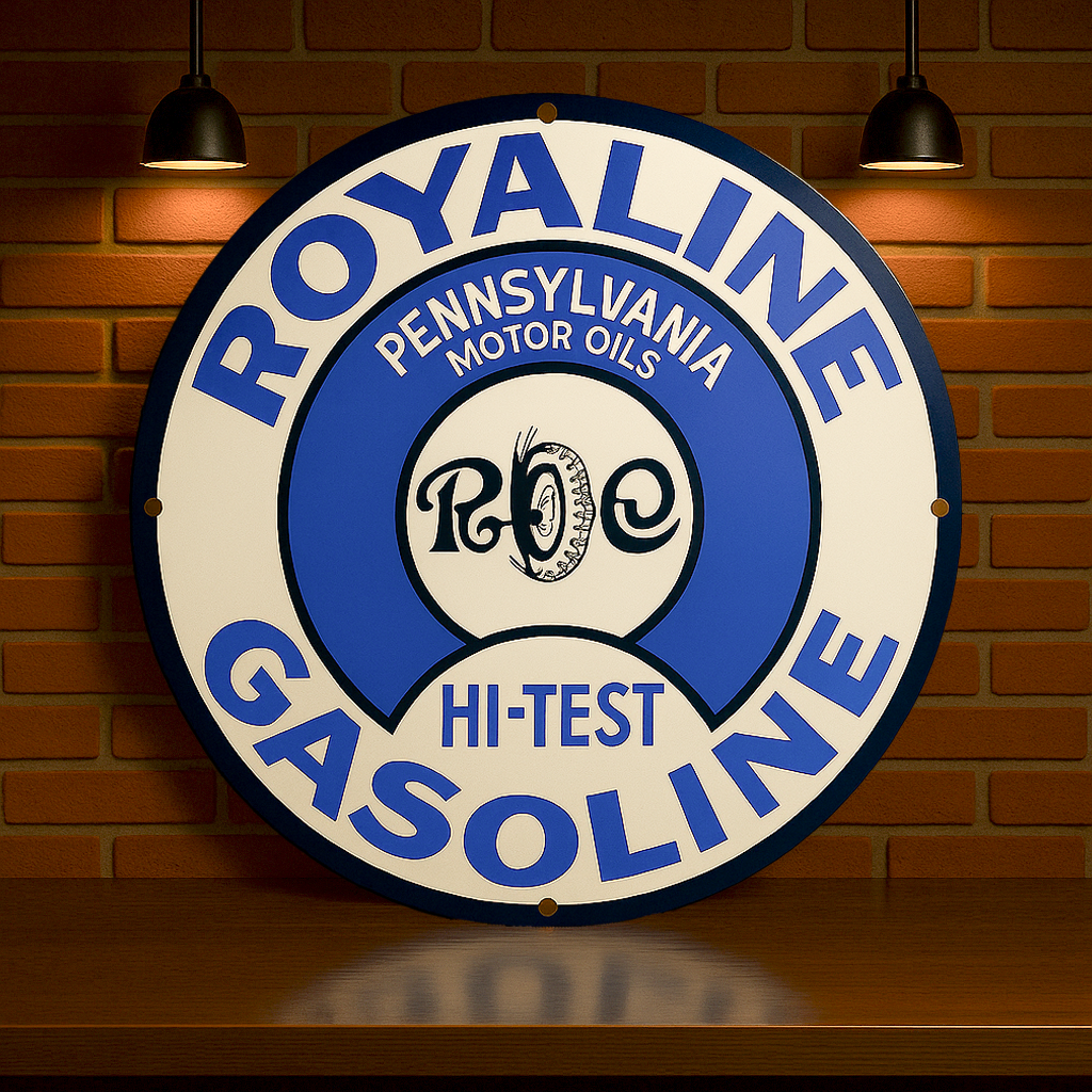 Royaline Gasoline Hi-Test Sign – Heavy Metal Garage & Man Cave Decor