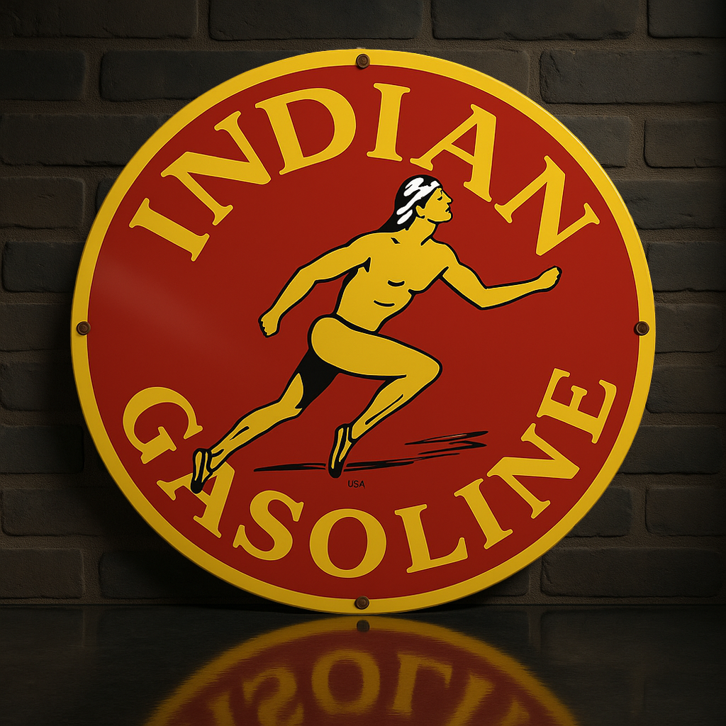 Indian Gasoline Vintage Round Heavy Metal Sign – Garage & Man Cave Decor