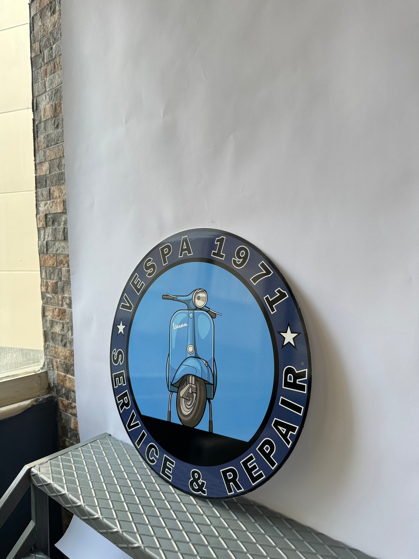 Vespa Scooter Sign – Vespa Piaggio 1971 Heavy Metal Sign – Garage Service Decor