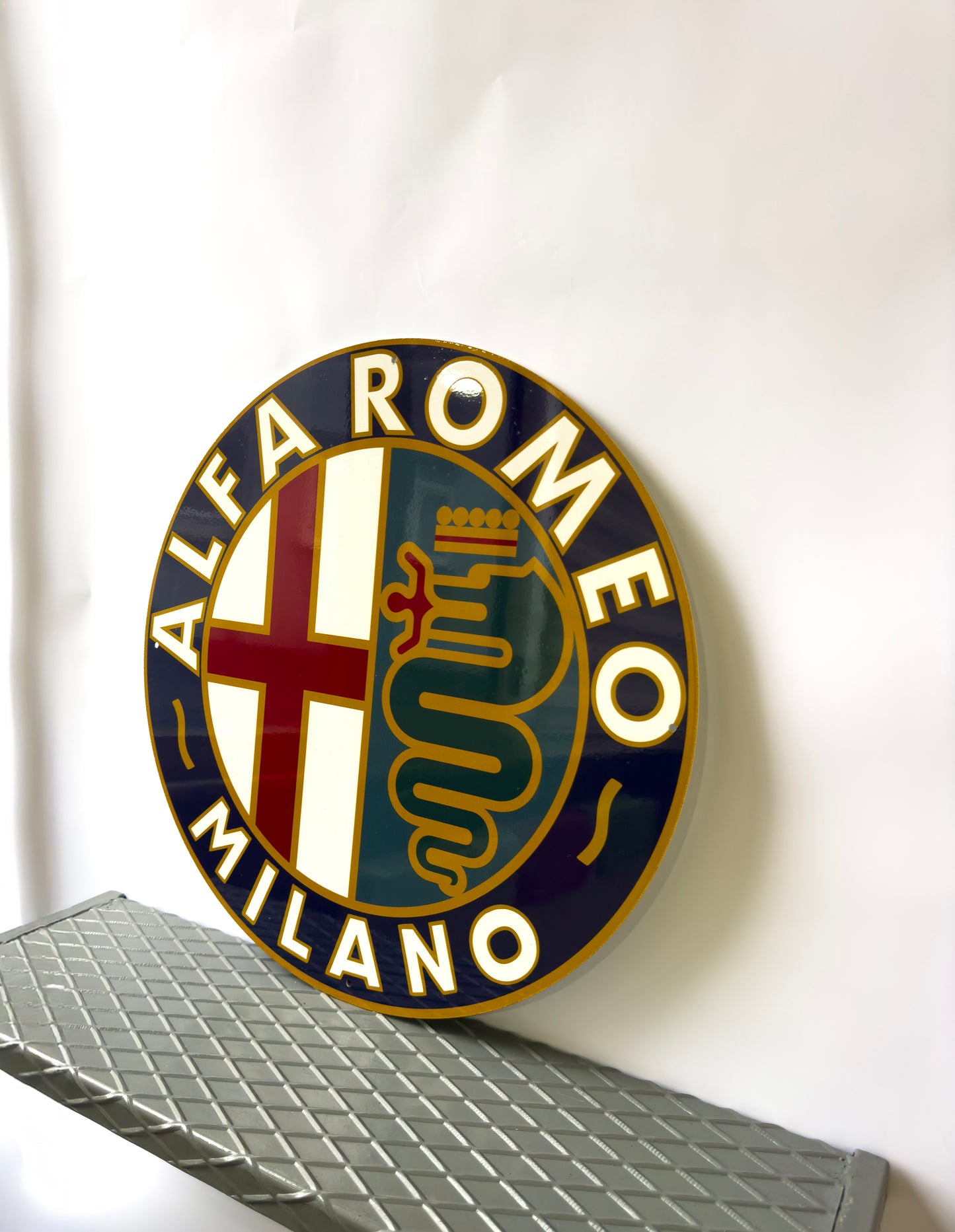 Alfa Romeo MILANO Vintage Sign – Glossy Heavy Metal Garage Decor