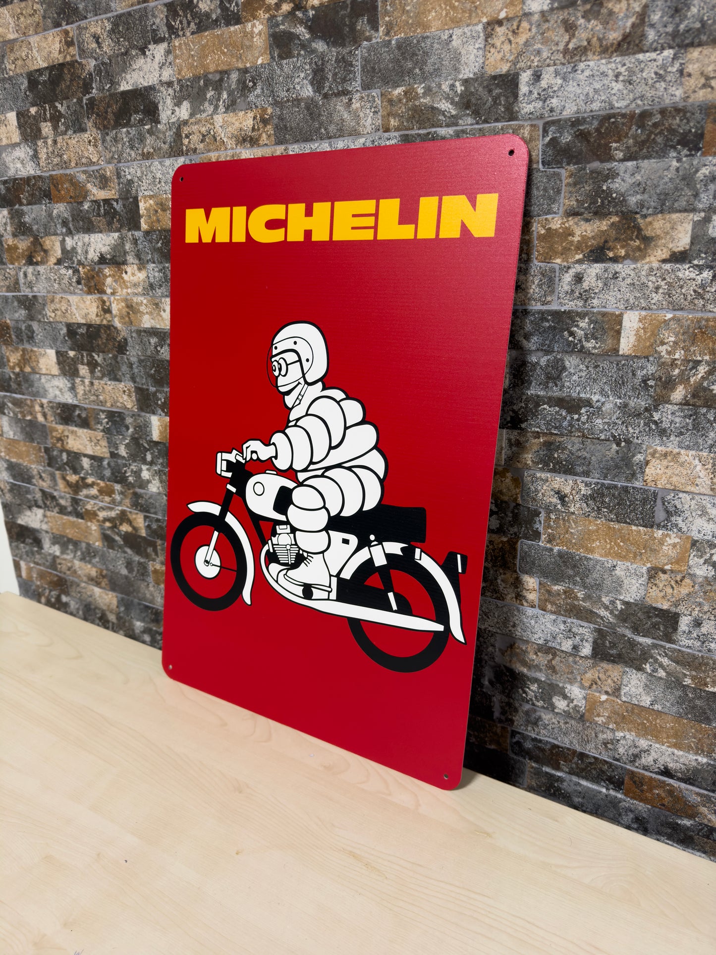 Michelin "Bibendum man riding a bike" Vintage Sign – Heavy Metal Garage Decor