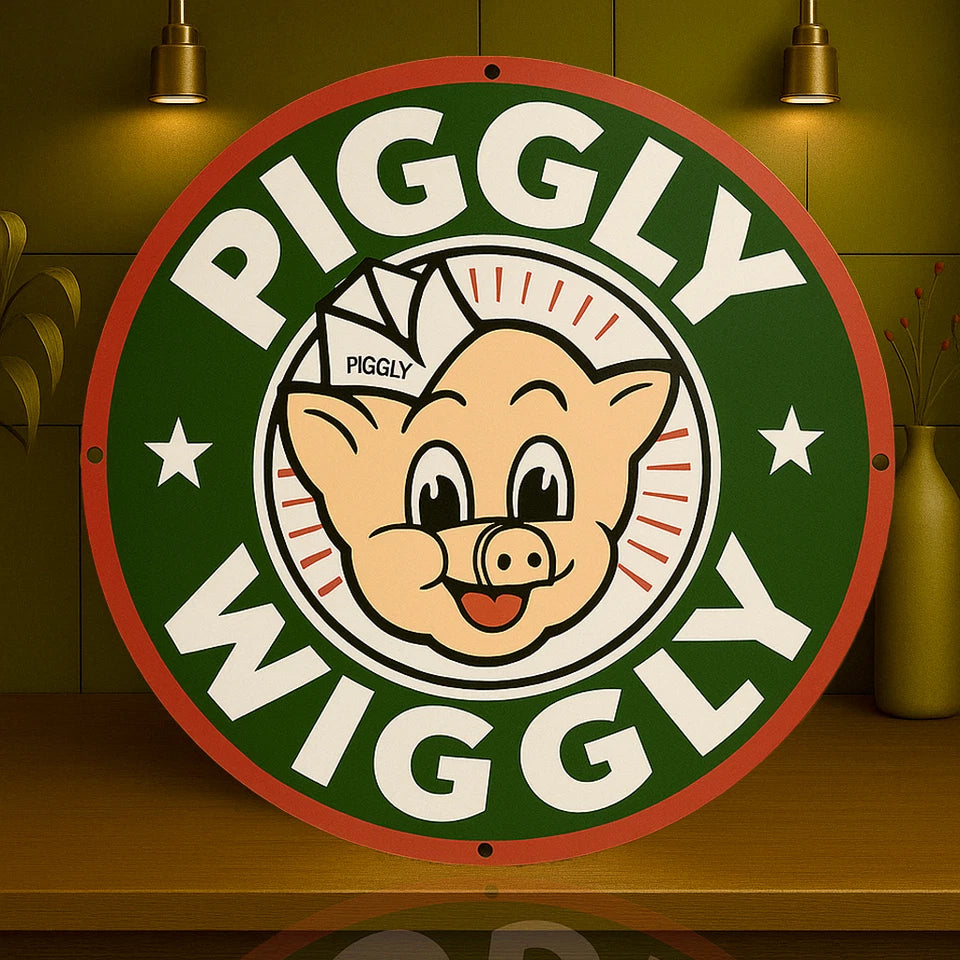 Piggly Wiggly Grocery Sign - Retro Pig Logo - Heavy Metal Home & Garage Decor (Copy)
