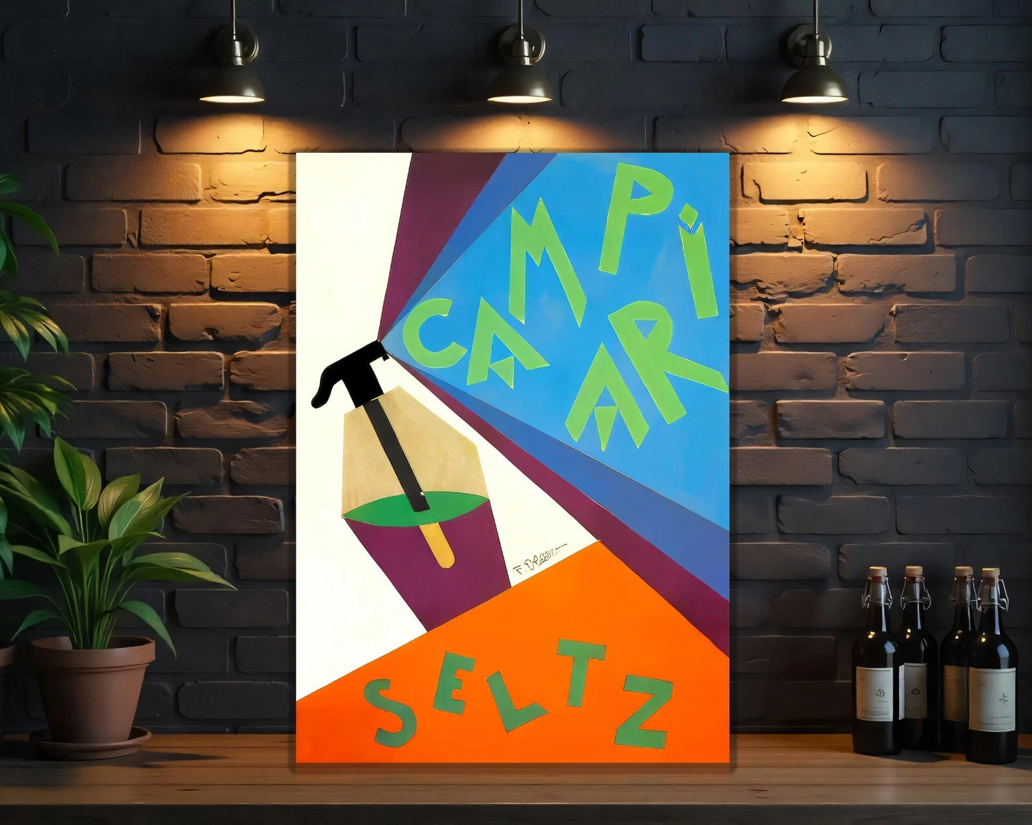 Campari Seltz Futurist Sign- Bold Geometric Version - Heavy Metal Cafe Decor