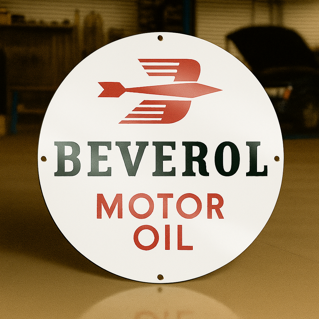Beverol Motor Oil Sign – Heavy Metal Garage & Man Cave Decor