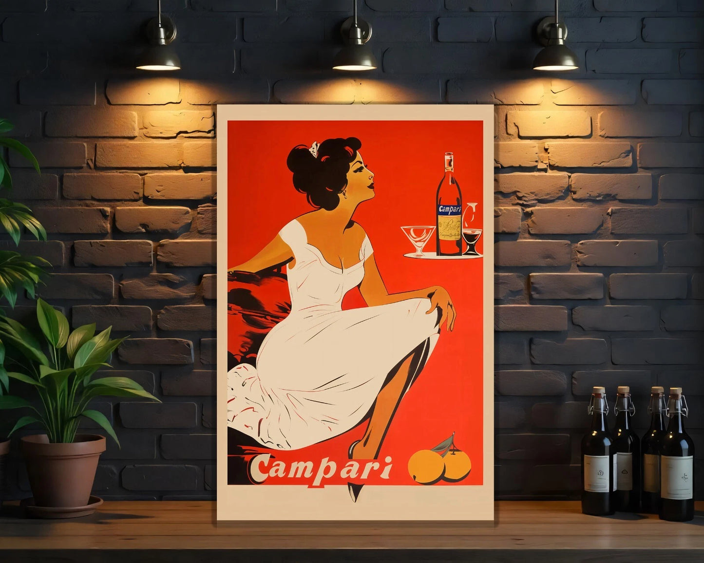 Campari Lady in White Sign - Elegant Retro Italian - Heavy Metal Cafe Decor