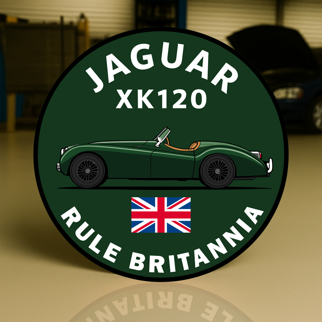 Jaguar XK120 Rule Britannia Heavy Metal Sign – Garage & Man Cave Decor