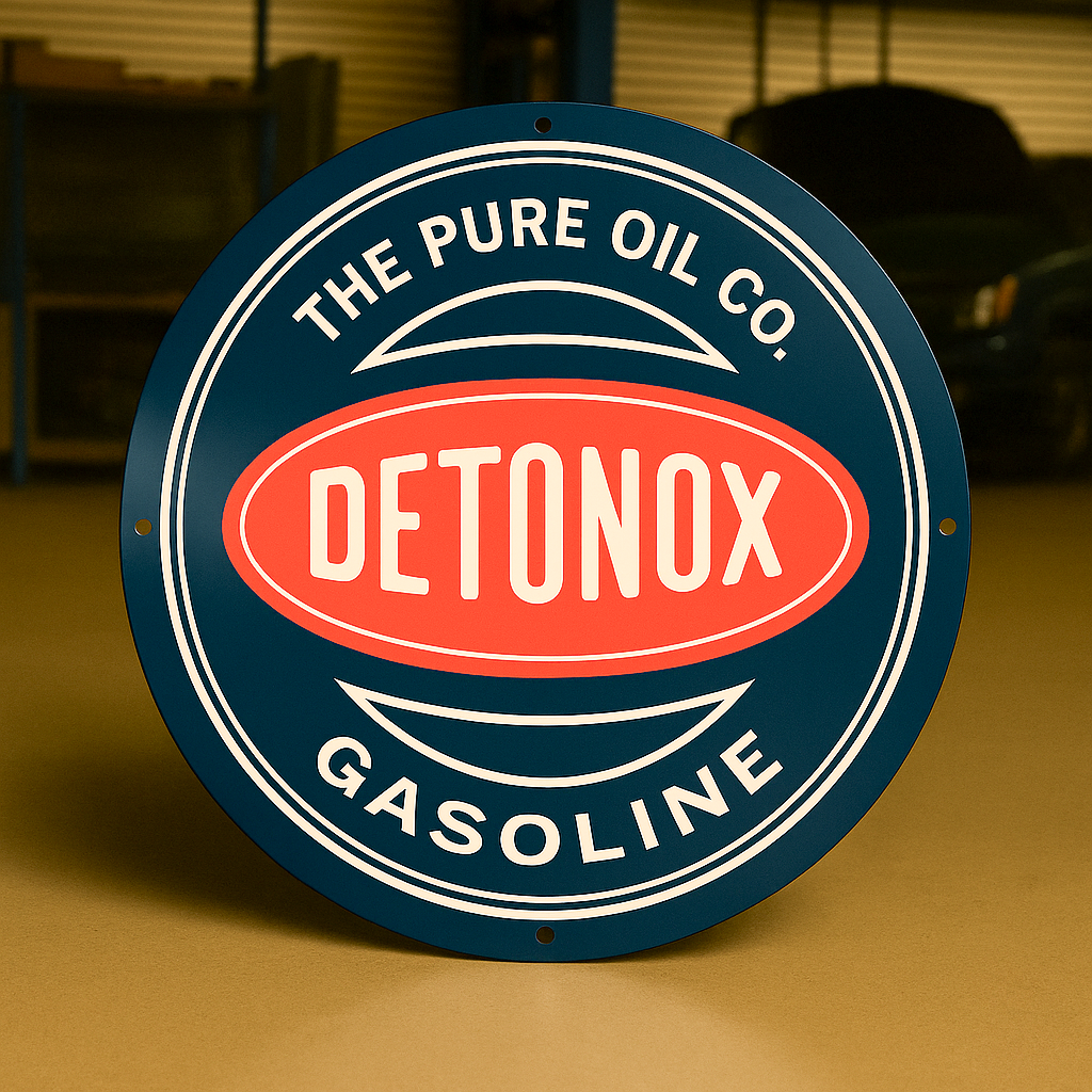 Detonox Gasoline Sign – Heavy Metal Garage & Man Cave Decor