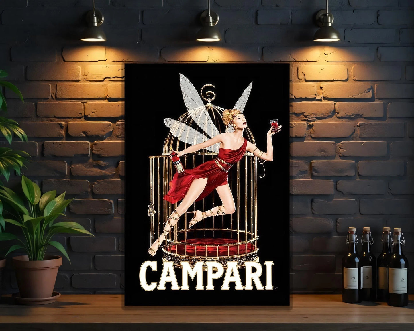 Campari Magical Vintage Fairy in Cage Sign - Heavy Metal Cafe & Bar Decor