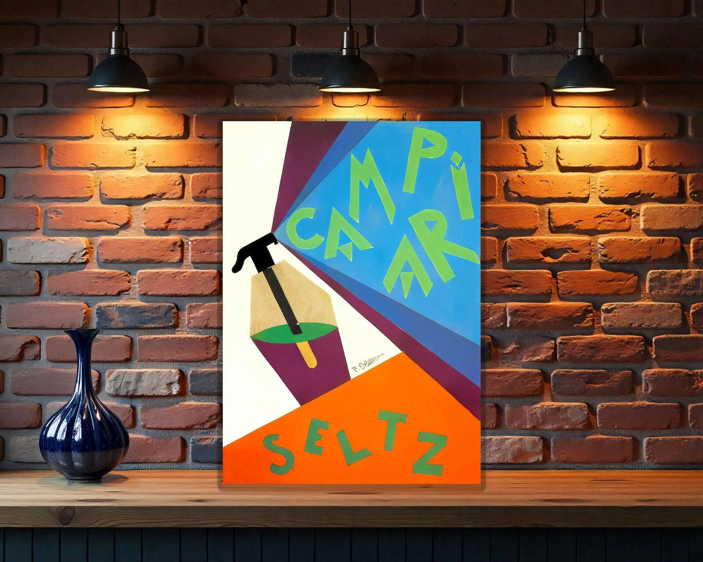 Campari Seltz Futurist Sign- Bold Geometric Version - Heavy Metal Cafe Decor