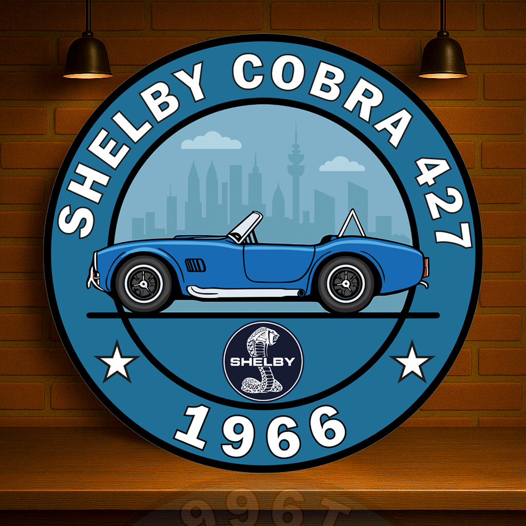 SHELBY COBRA 427 The Beast in Blue Sign (1966) – Glossy Heavy Metal Garage Decor