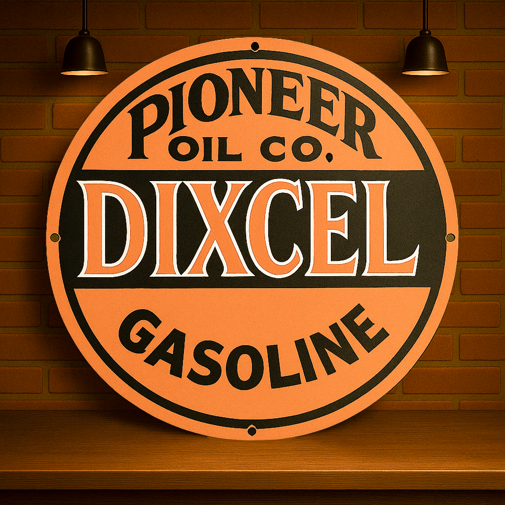 DIXCEL Gasoline Pioneer Oil Co. Heavy Metal Sign – Garage & Man Cave Decor
