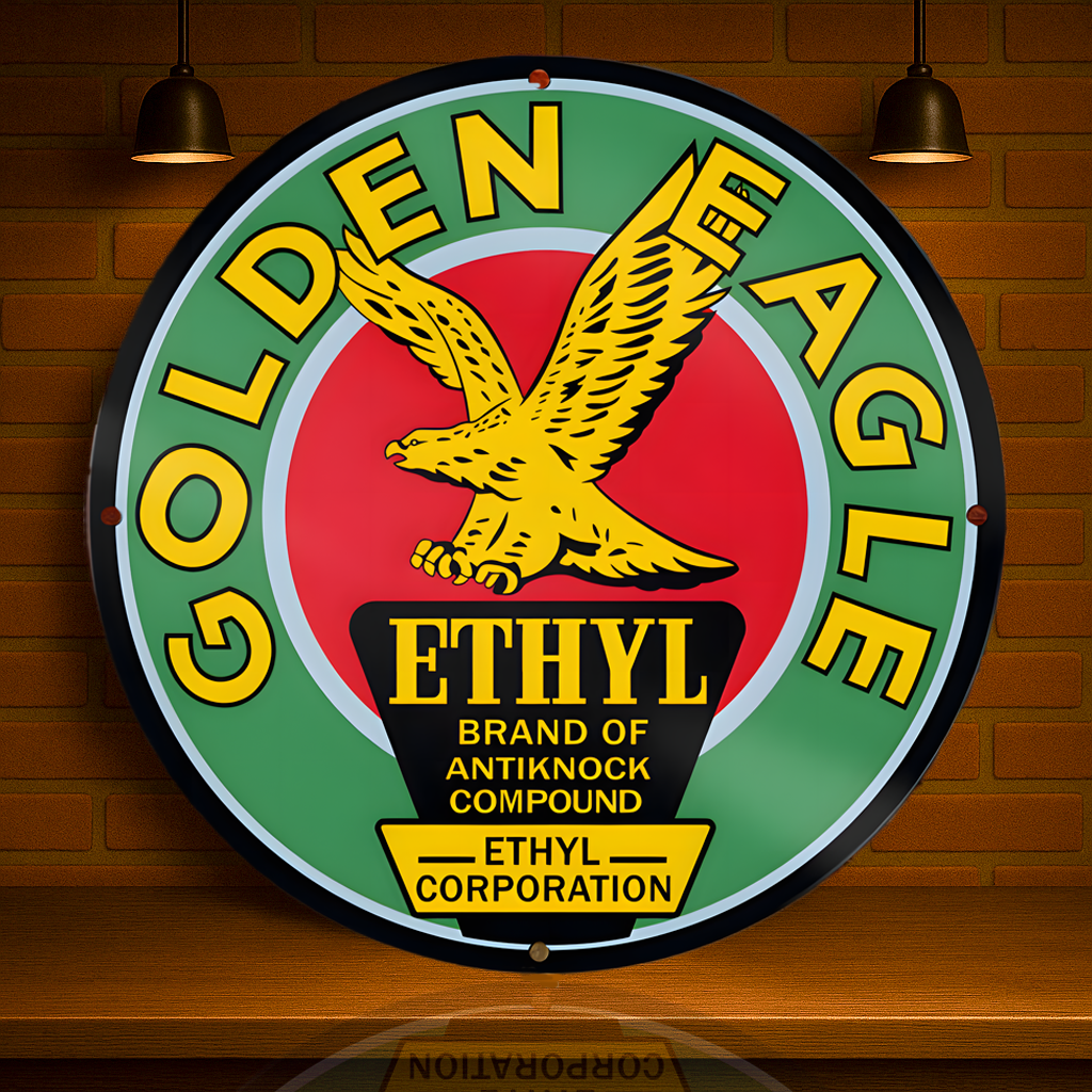 Golden Eagle Ethyl Gasoline Sign - Heavy Metal Home & Garage Decor
