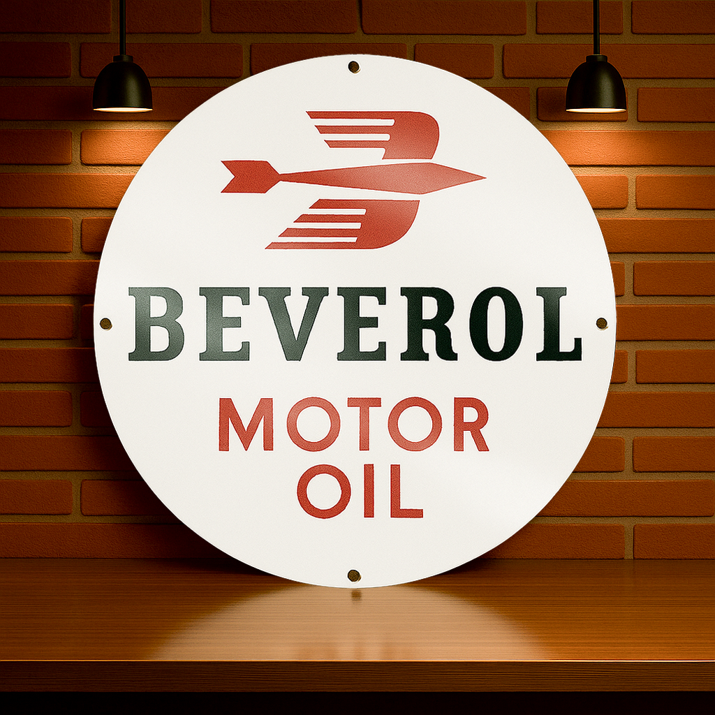 Beverol Motor Oil Sign – Heavy Metal Garage & Man Cave Decor