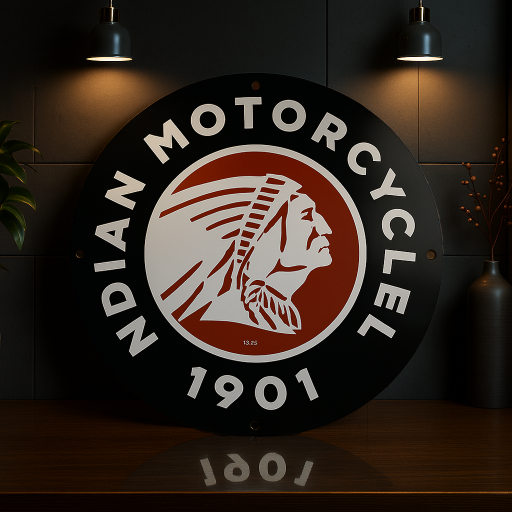 Indian Motorcycle 1901 Vintage Round Heavy Metal Sign – Garage & Man Cave Decor