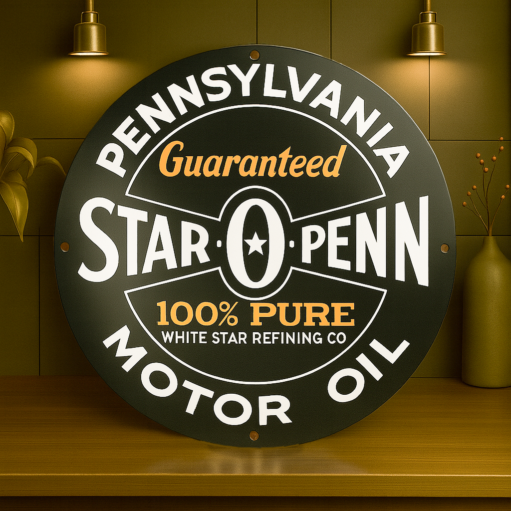 Star O Penn Motor Oil Sign – Heavy Metal Garage & Man Cave Decor