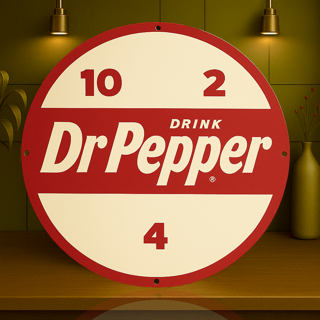 Dr. Pepper Vintage Clock Logo Sign - Soda Advertising - Heavy Metal Home & Garage Decor