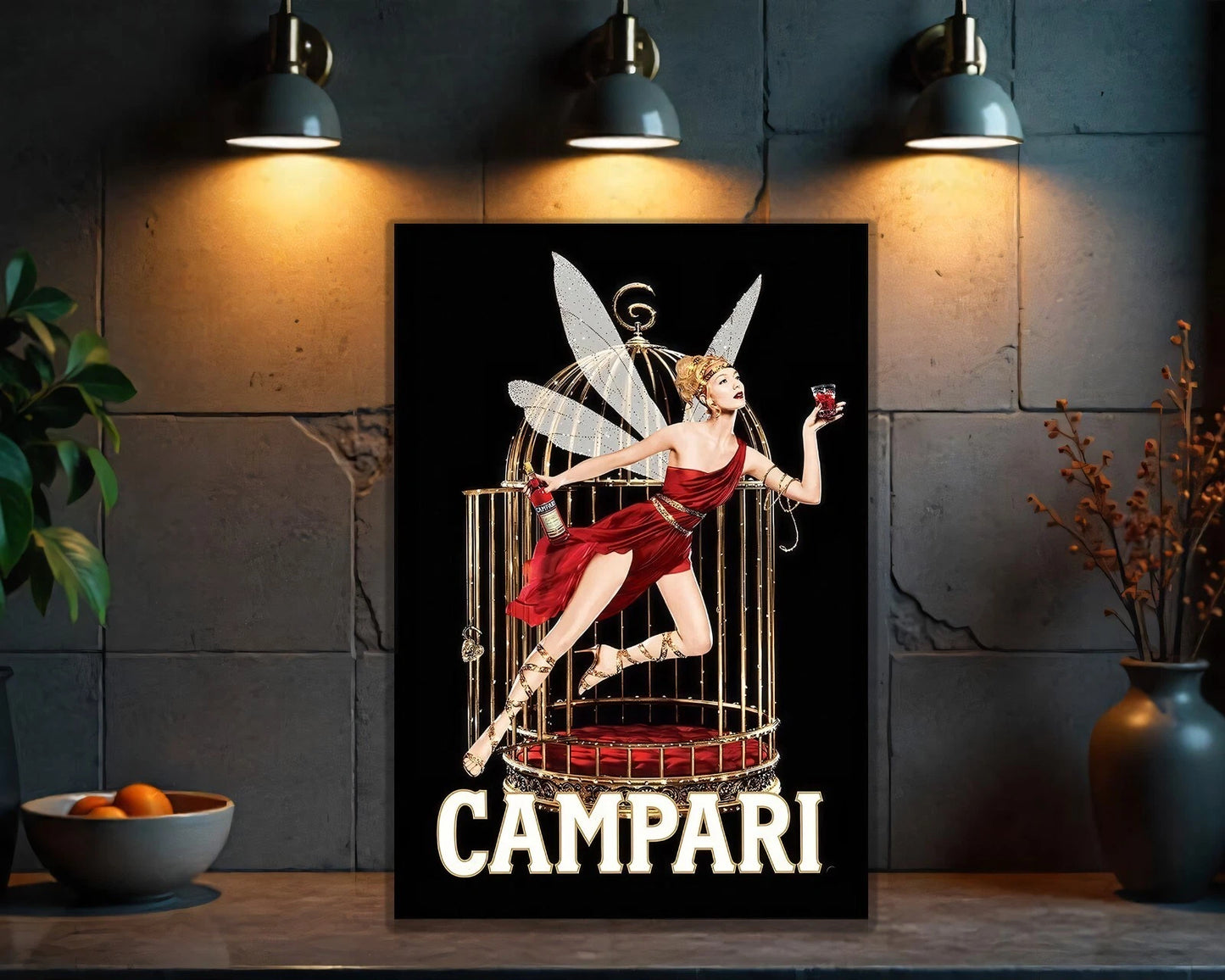 Campari Magical Vintage Fairy in Cage Sign - Heavy Metal Cafe & Bar Decor