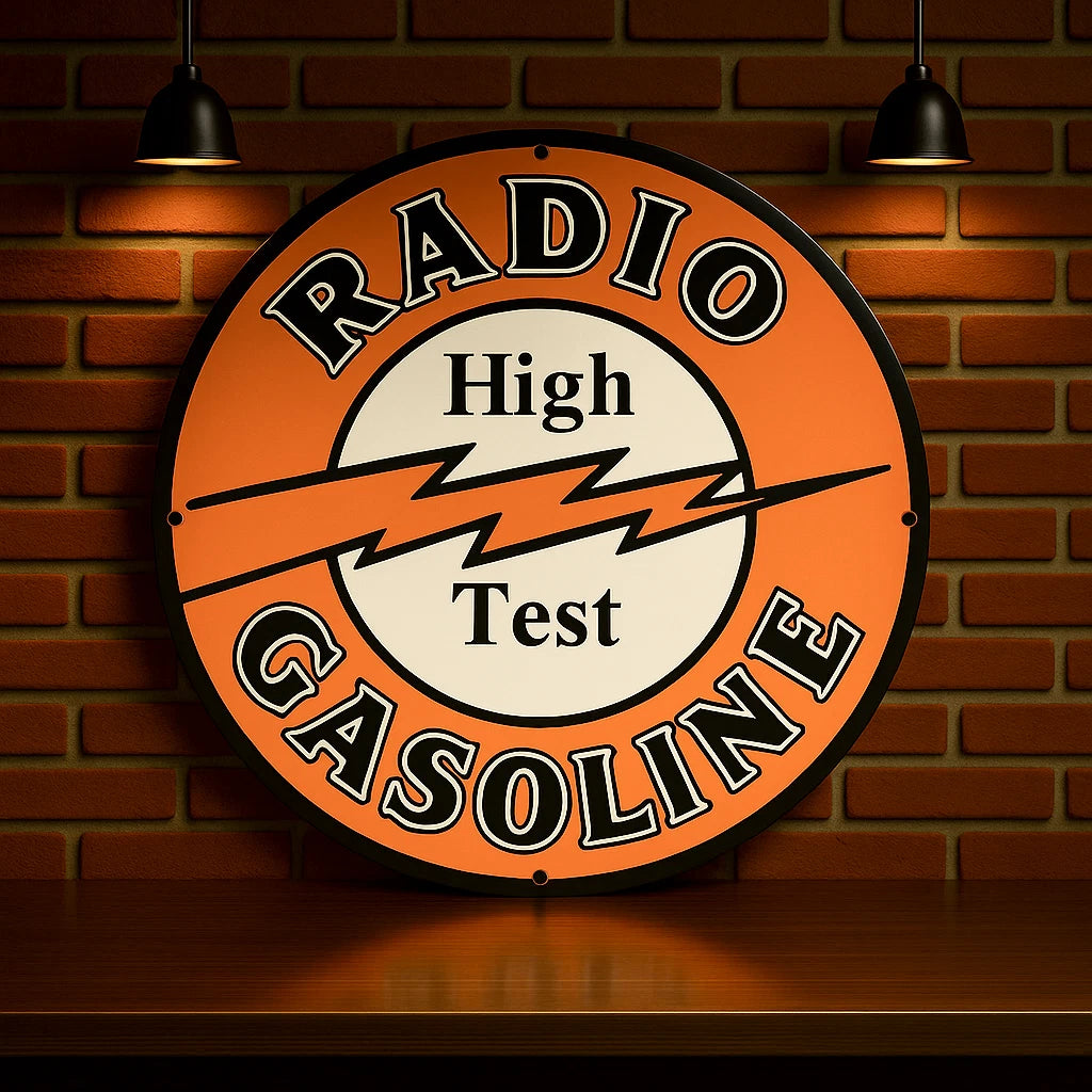 Radio Gasoline High Text Sign – Heavy Metal Garage & Man Cave Decor
