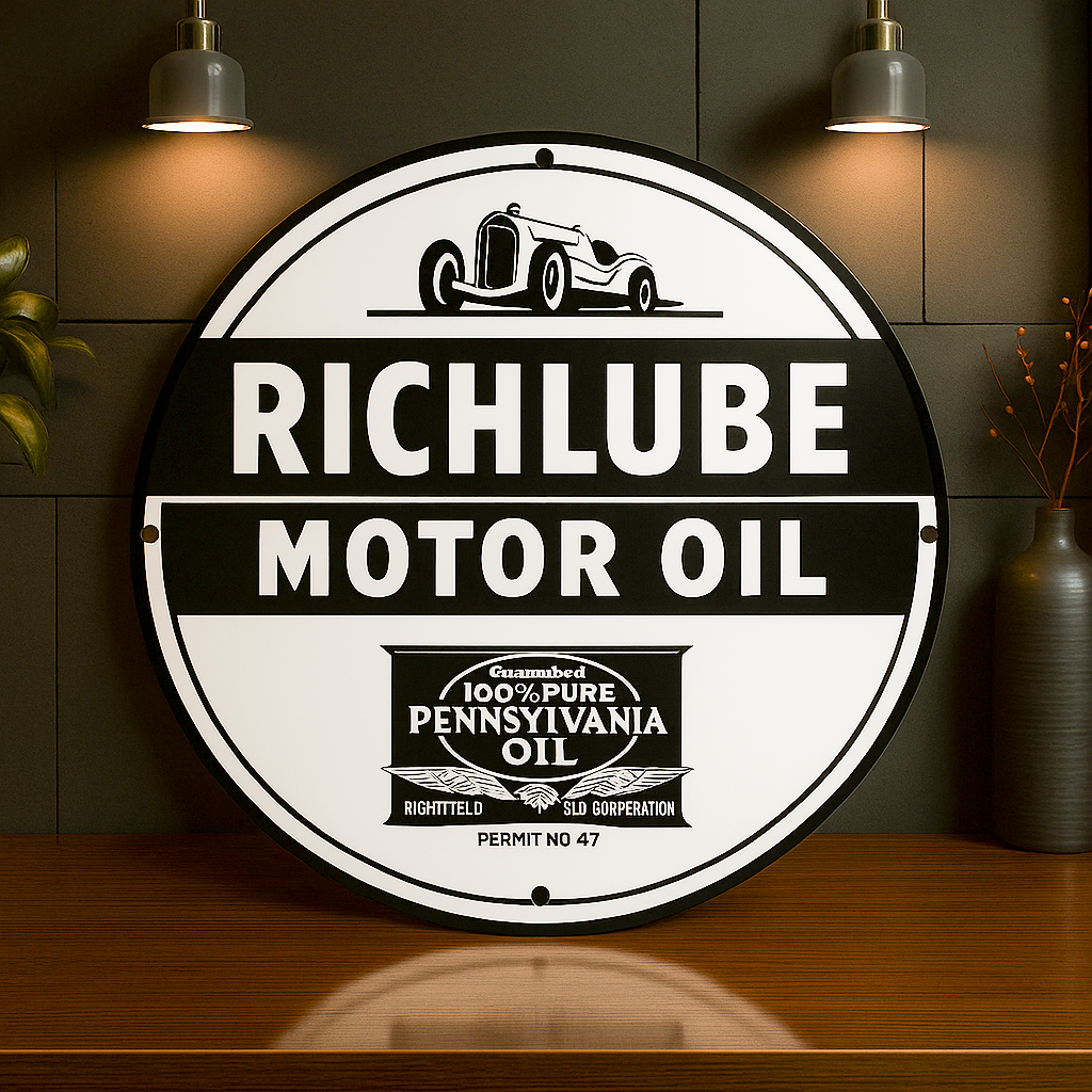 RICHLUBE Motor Oil Round Sign – Heavy Metal Garage & Man Cave Decor