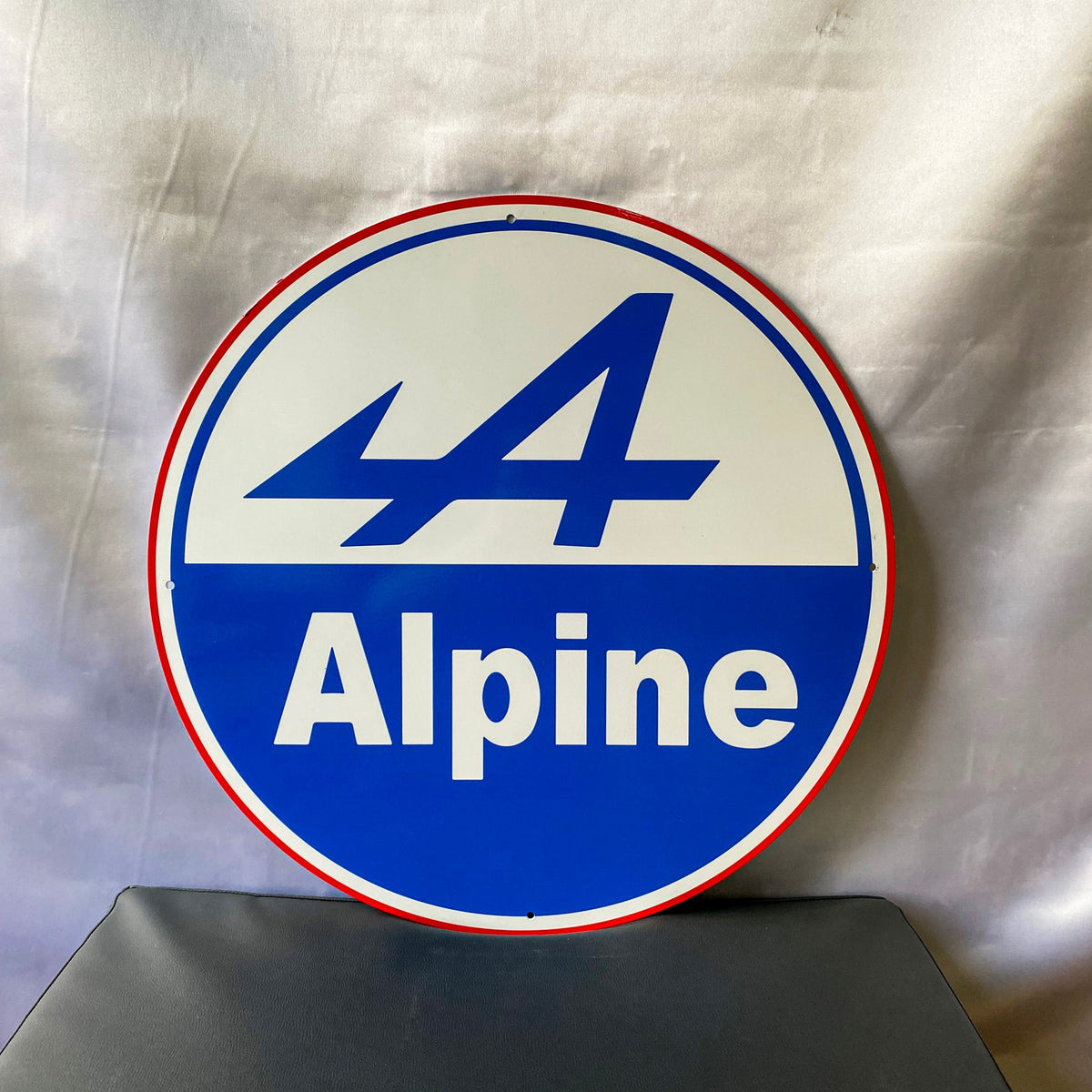 Alpine Round Heavy Metal Sign – Garage & Man Cave Decor