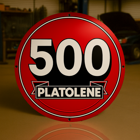 500 Platolene Racing Fuel Sign – Heavy Metal Garage & Man Cave Decor