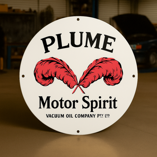PLUME Motor Spirit Vacuum Oil Round Heavy Metal Sign – Garage & Man Cave Decor