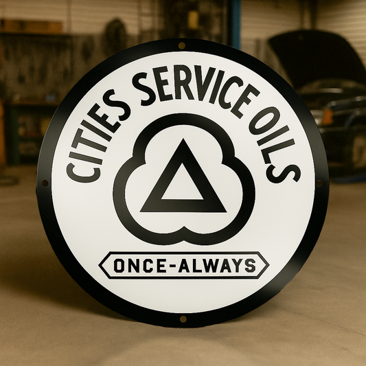 CITIES Servıce OILS Once-Always Sign – Heavy Metal Garage & Man Cave Decor