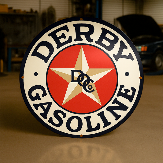 Derby Gasoline Star Sign – Heavy Metal Garage & Man Cave Decor
