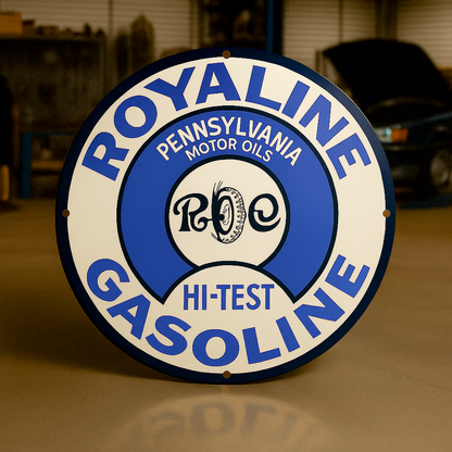 Royaline Gasoline Hi-Test Sign – Heavy Metal Garage & Man Cave Decor