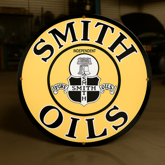 SMITH OILS Yellow Independent Motor Oil Sign – Heavy Metal Garage & Man Cave Decor