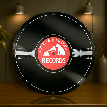 His Master’s Voice RECORDS Round Vinyl Sign – Heavy Metal Garage & Man Cave Decor