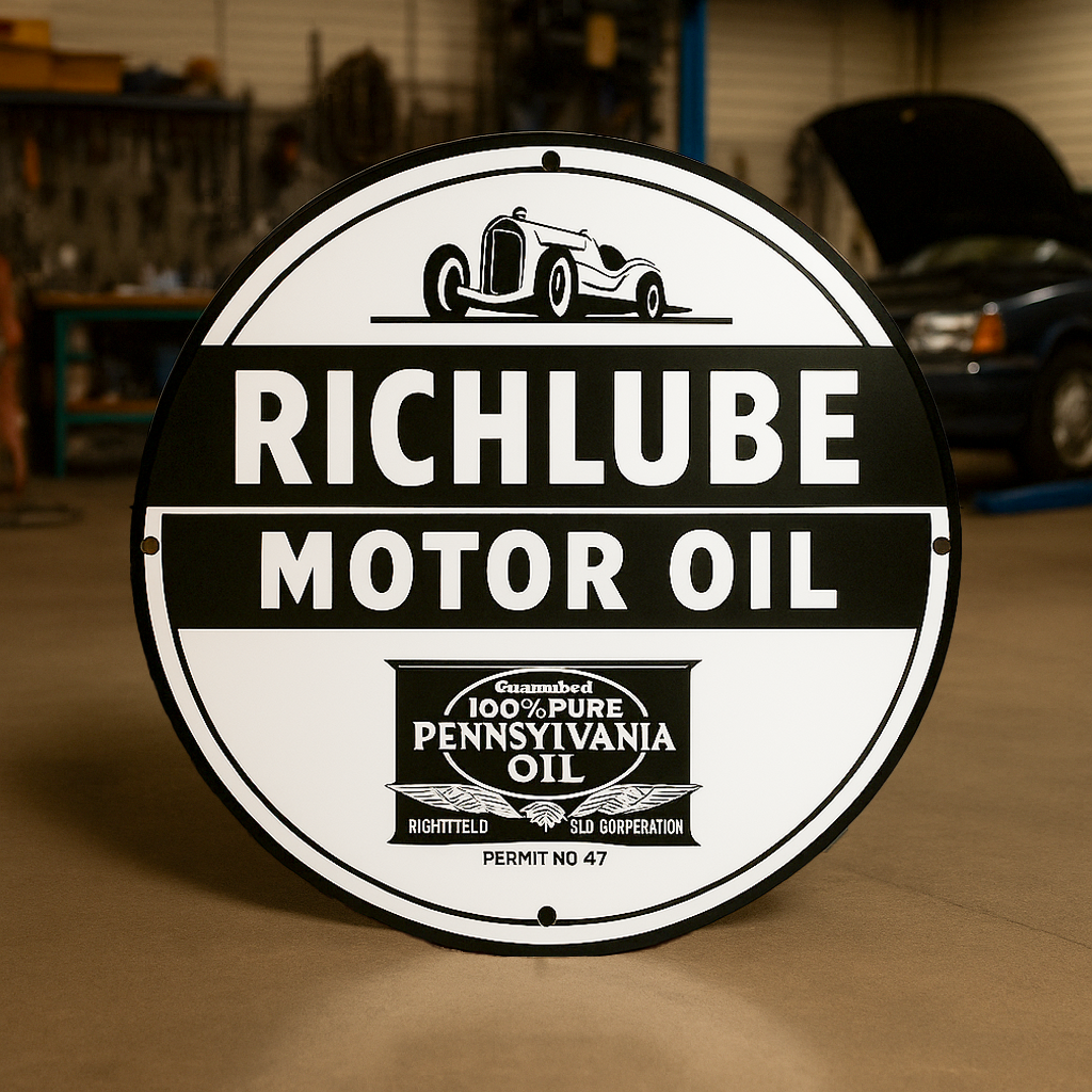 RICHLUBE Motor Oil Round Sign – Heavy Metal Garage & Man Cave Decor