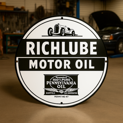 RICHLUBE Motor Oil Round Sign – Heavy Metal Garage & Man Cave Decor