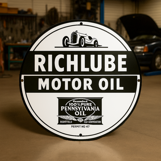 RICHLUBE Motor Oil Round Sign – Heavy Metal Garage & Man Cave Decor