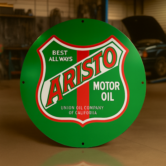 ARISTO Motor Oil Round Heavy Metal Sign – Garage & Man Cave Decor