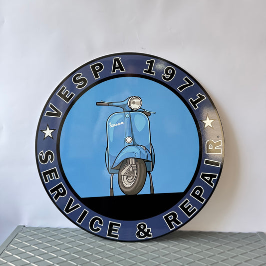 Vespa Scooter Sign – Vespa  Piaggio 1971 Heavy Metal Sign – Garage Service Decor
