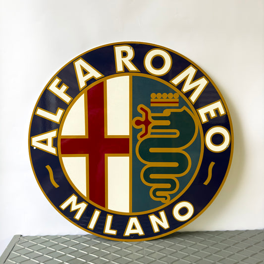 Alfa Romeo MILANO Vintage Sign – Glossy Heavy Metal Garage Decor