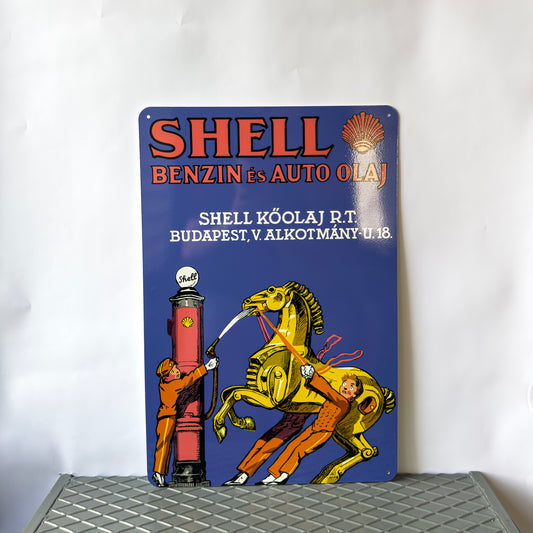 Shell Auto Olaj Vintage Motor Oil Sign – Heavy Metal Garage & Man Cave Decor