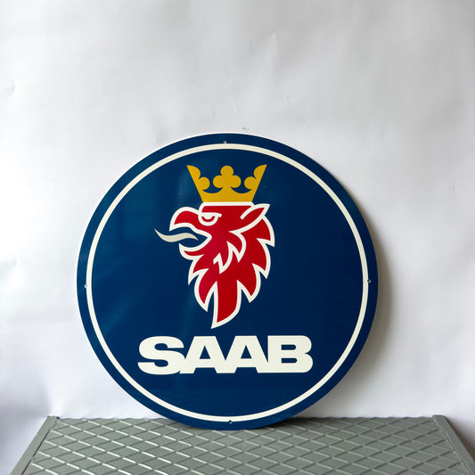 Saab Round Heavy Metal Sign – Garage & Man Cave Decor