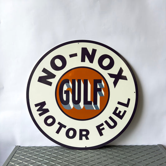 Gulf No-Nox Motor Fuel Sign – Heavy Metal Garage Decor