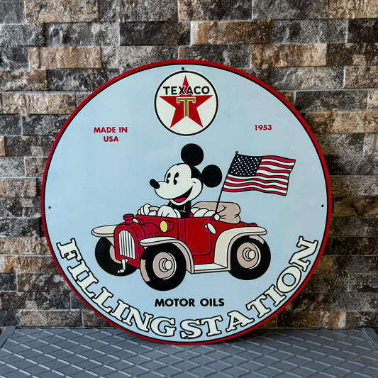 Mickey Mouse Texaco Gasoline – Heavy Metal Motor Oil Sign – Garage Decor