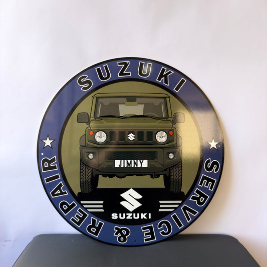 Suzuki Jimny - Garage Service Round Heavy Metal Sign – Garage & Man Cave Decor