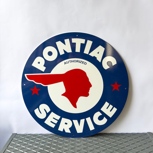 Pontiac Service Round Heavy Metal Sign – Garage & Man Cave Decor