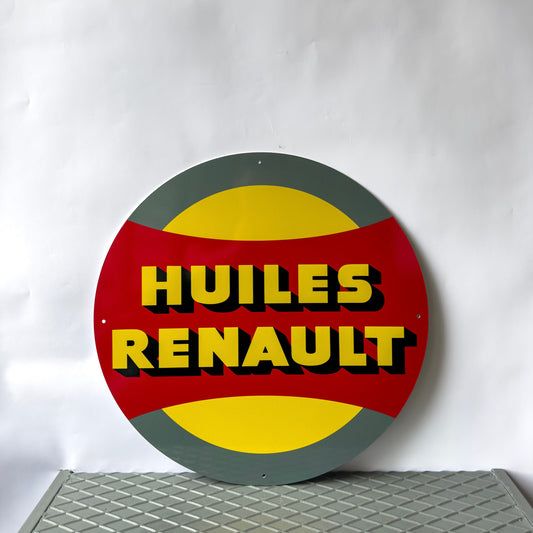 Huiles Renault Motor Oil Round Heavy Metal Sign – Garage & Man Cave Decor