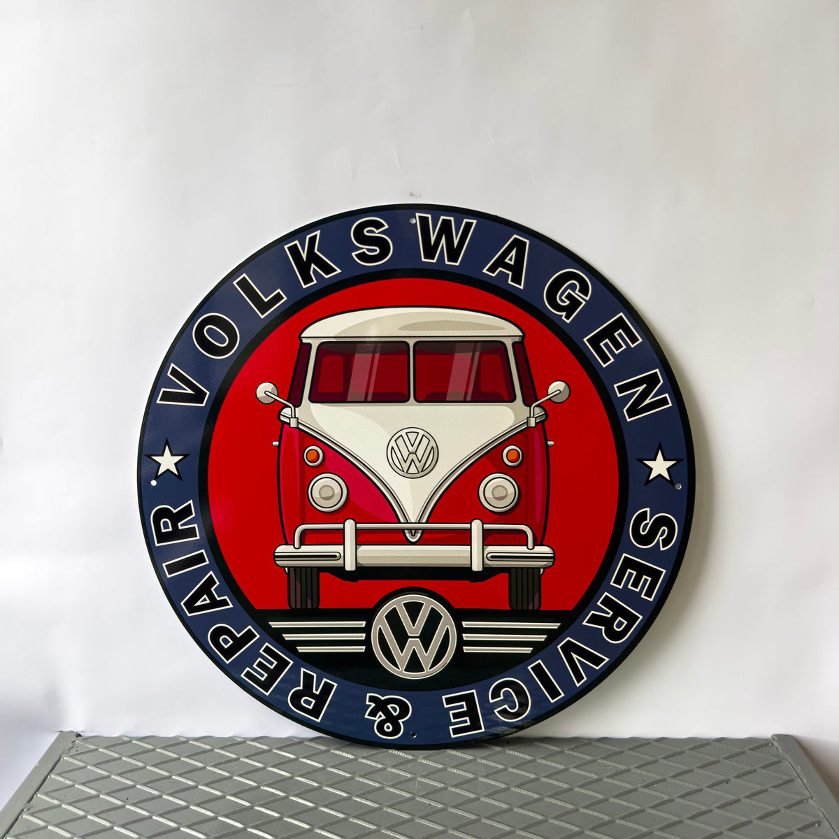 Volkswagen Camper Van Round Heavy Metal Sign – Garage & Man Cave Decor