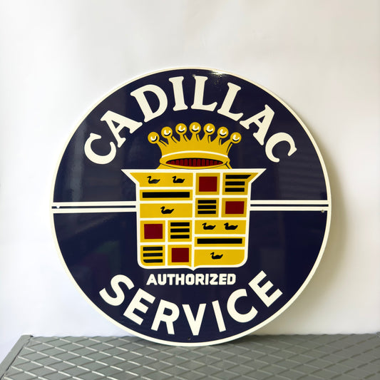 Cadillac Service Round Heavy Metal Sign – Garage & Man Cave Decor